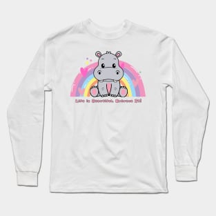 cute hippo with rainbow Long Sleeve T-Shirt